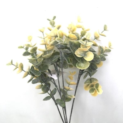 Yellow Flocked Eucalyptus Bush 35cm