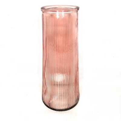 Rose Glass Ribbed Vase 23cm