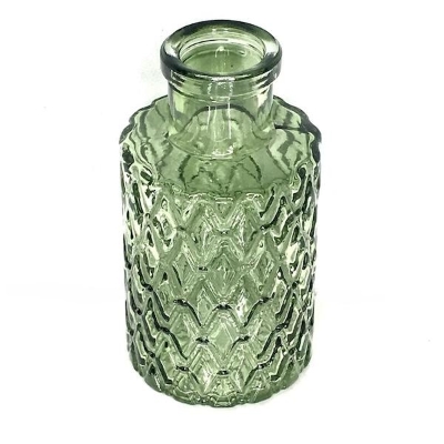 Vintage Green Glass Geometric Vase 9.5cm