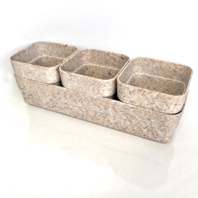Beige Chaff Trio Pots & Tray 23cm