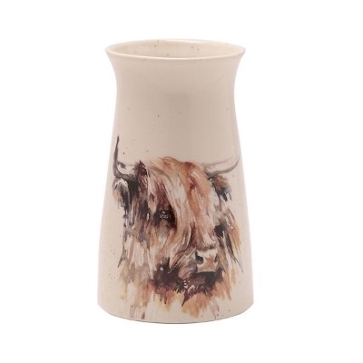 Highland Cow Ceramic Vase 18cm