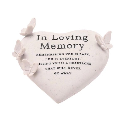 In Loving Memory Butterfly Heart Stone 15cm