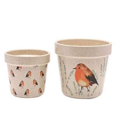 Robin Planter Set Of Two 13cm