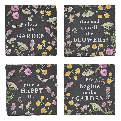Flower Slate Coasters x 4 