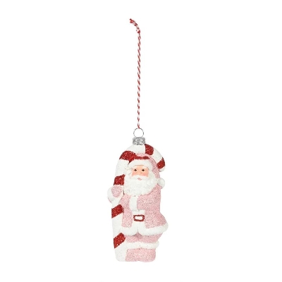 Pink Santa & Candy Cane 13cm