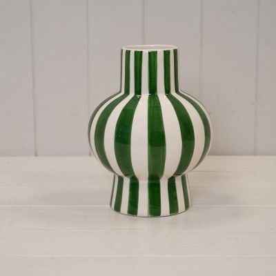 Green Stripe Round Vase 21cm