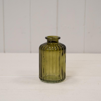 Olive Ribbed Vase 10cm
