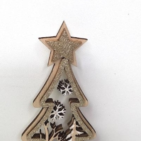 Wooden Glitter Christmas Tree Decoration 22cm