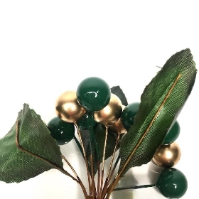 Green & Gold Berry Cluster 11cm
