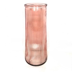 Rose Glass Ribbed Vase 23cm