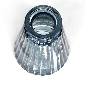 Blue Glass Ribbed Vase 10cm