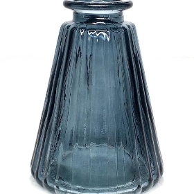 Blue Glass Ribbed Vase 10cm
