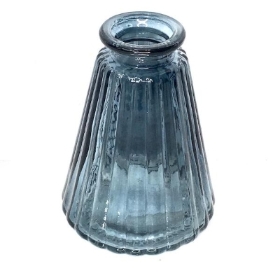 Blue Glass Ribbed Vase 10cm