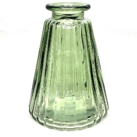 Vintage Green Glass Ribbed Bottle 10cm