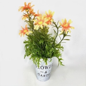 Orange Daisies in Tin Pot 27cm
