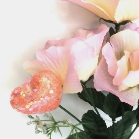 Pink Rose & Heart Bush 34cm