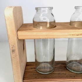 Triple Vase in Wooden Stand 32cm