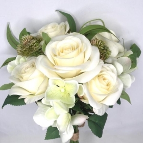 Ivory Rose & Foliage Bouquet 37cm