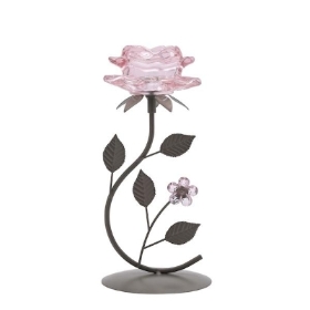 Pink Glass Rose On Base 23cm
