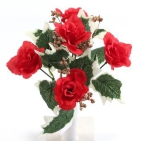 Red Rose & Holly Bush 30cm